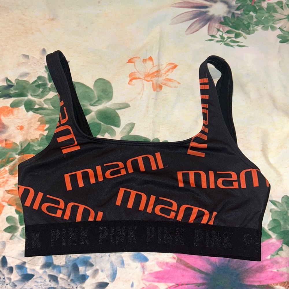 PINK Miami logo yoga sports bra size Small gently used